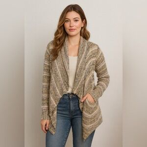 Knox Rose Boho Striped Drape Open Front Cardigan Sweater Women's Large
